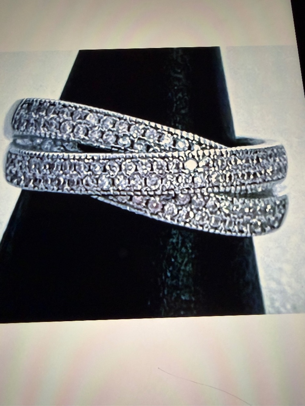 White Sapphire Crossover Ring: Pave Triple Twisted Band, 14kt White Gold/Silver